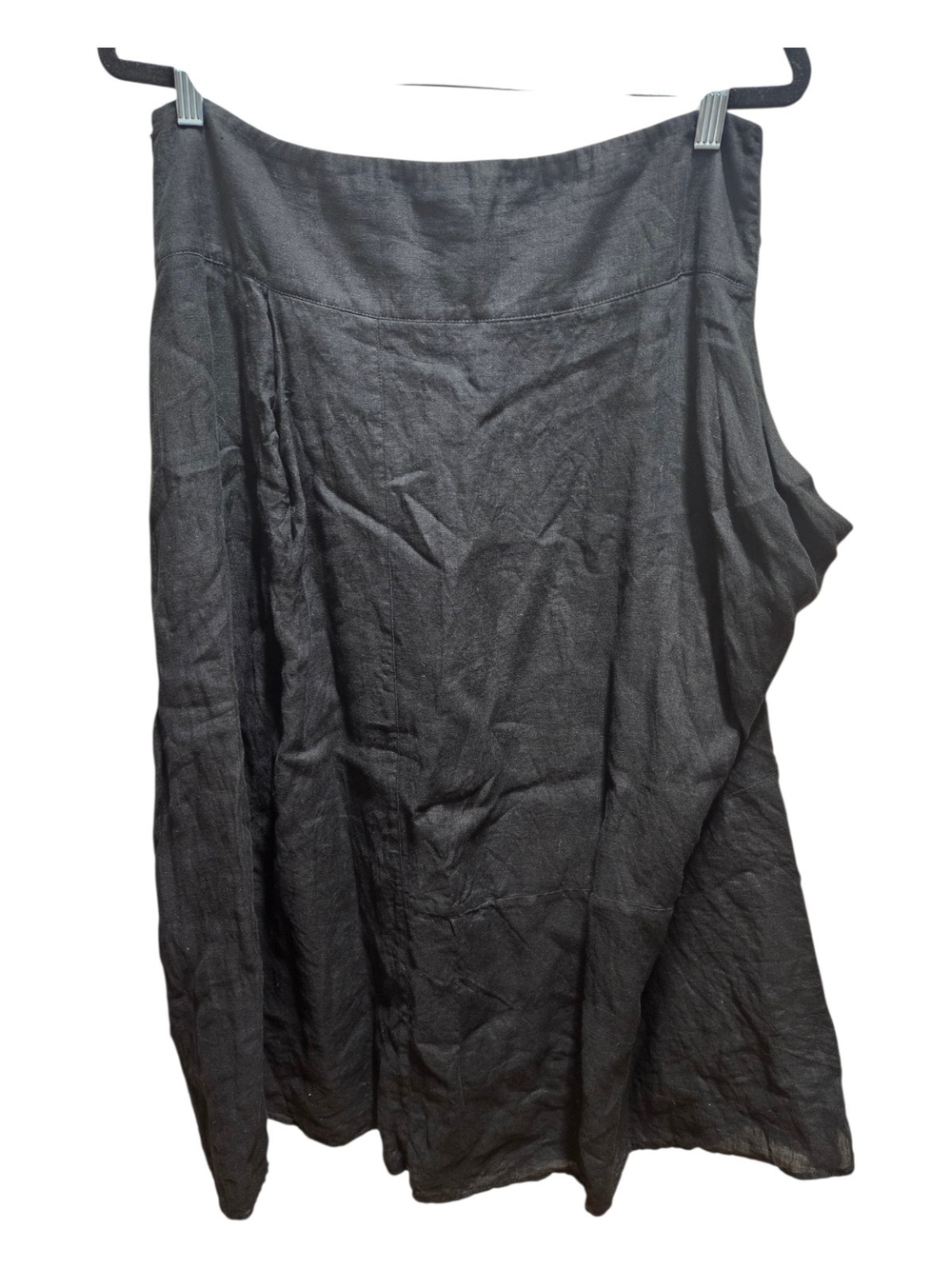 Sarah Pacini Black 100% Linen Midi Skirt Asymmetric Italian Luxury Size 3 (L) - Picture 4 of 12